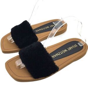 Stuart Weitzman Cammy Shearling Slide Sandals Size 7.5 Black